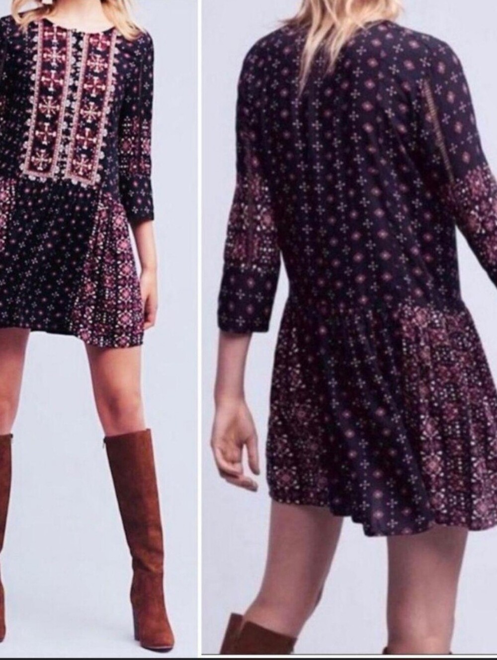 Anthropologie New No Tags womens small boho beaded dress long-sleeved
